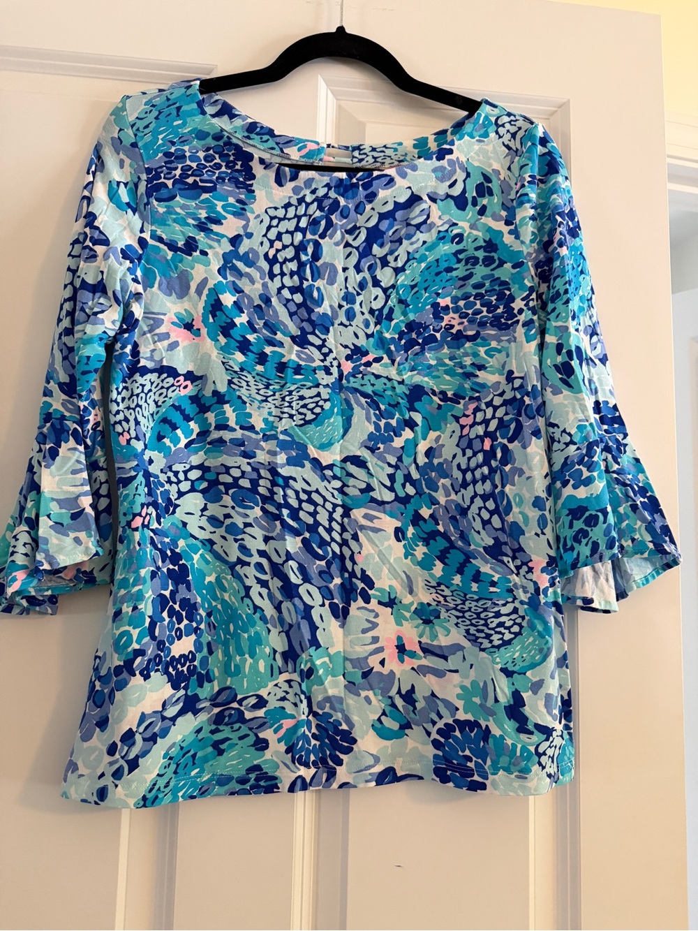 Lilly Pulitzer Blue Multi-Print Bell Sleeve Top